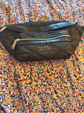 NWT Nicole Miller New York Black Quilted Crossbody Belt Bag
